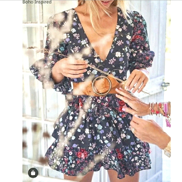 Long Sleeve Floral Chiffon Tiered Ruffle Dress - Picture 5 of 11